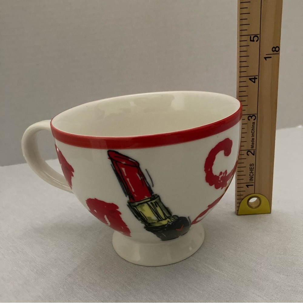 Brighton Lips & Lipstick Pedestal Coffee Mug Red Kiss Love Print Cup - Picture 12 of 13